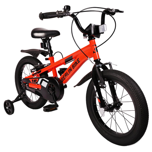 Berlin Bike Cross Kinderfiets 16 inch zijaanzicht onder een hoek van 45 graden oranje