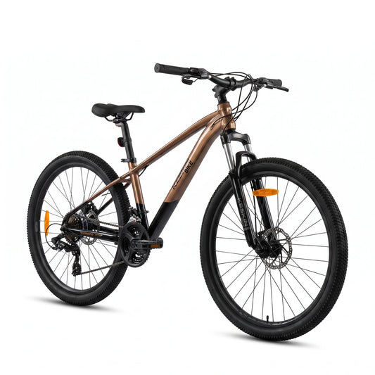 Keskin E-Bike MTB1 mountainbike 29 inch zijaanzicht van 45 graden brons zwart