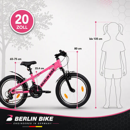 Berlin Bike MTB1 Kids Bike 20 Inch size guide and dimensions fuchsia