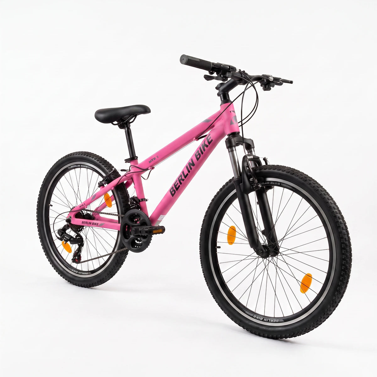 Berlin Bike MTB1 Youth Bike 24 Inch 45-degree side view fuchsia