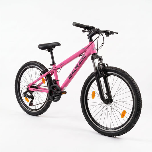 Berlin Bike MTB1 Youth Bike 24 Inch 45-degree side view fuchsia