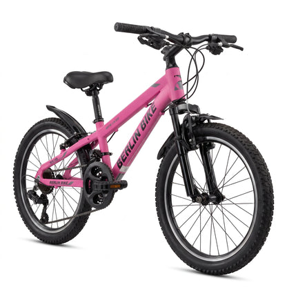 Berlin Bike MTB1 Kids Bike 20 Inch 45-degree side view fuchsia