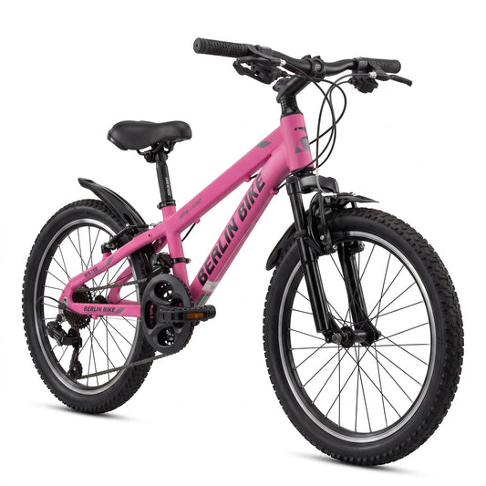 Berlin Bike MTB1 Kids Bike 20 Inch 45-degree side view fuchsia