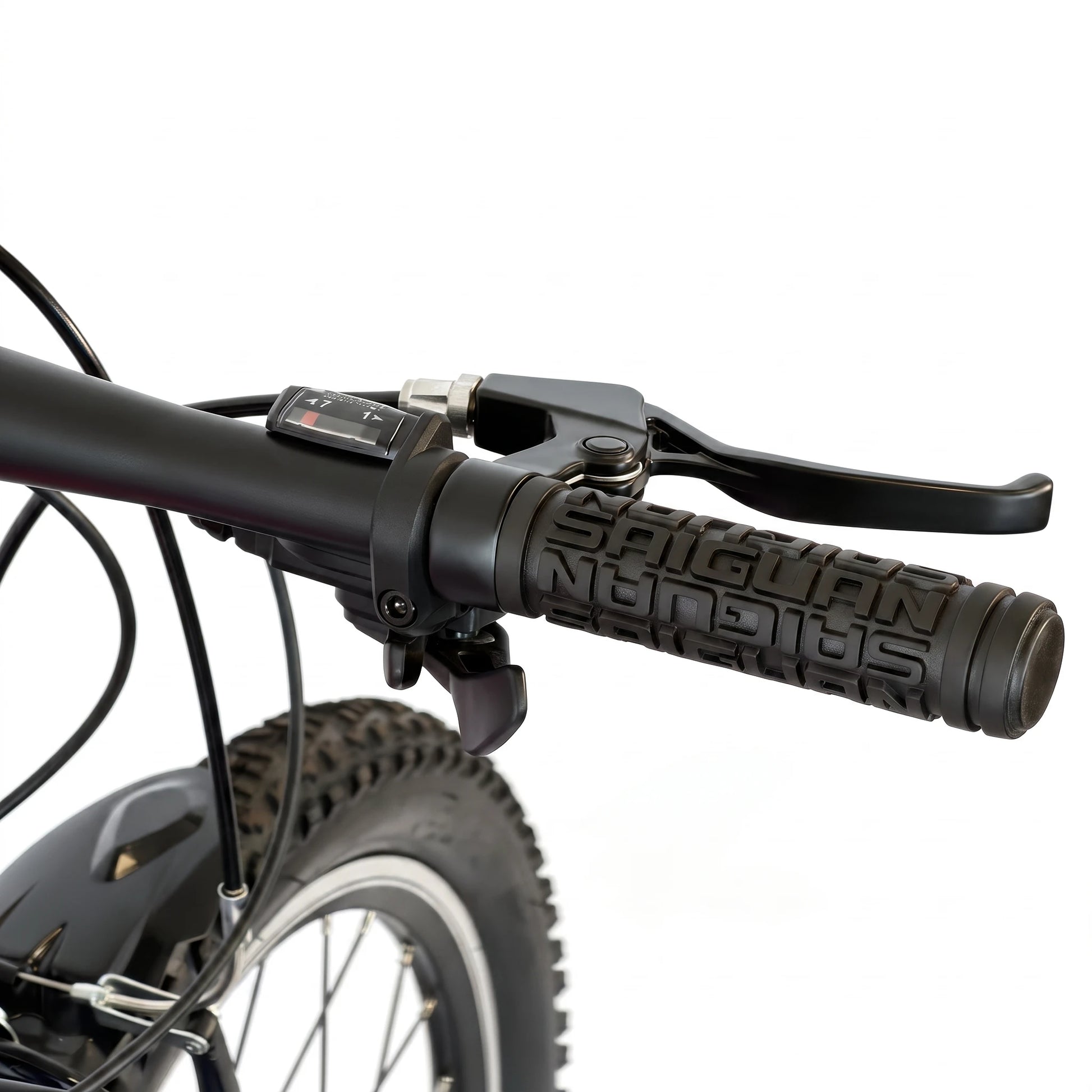 Berlin Bike MTB1 Kids Bike 20 Inch brake lever and gear shifter detail fuchsia