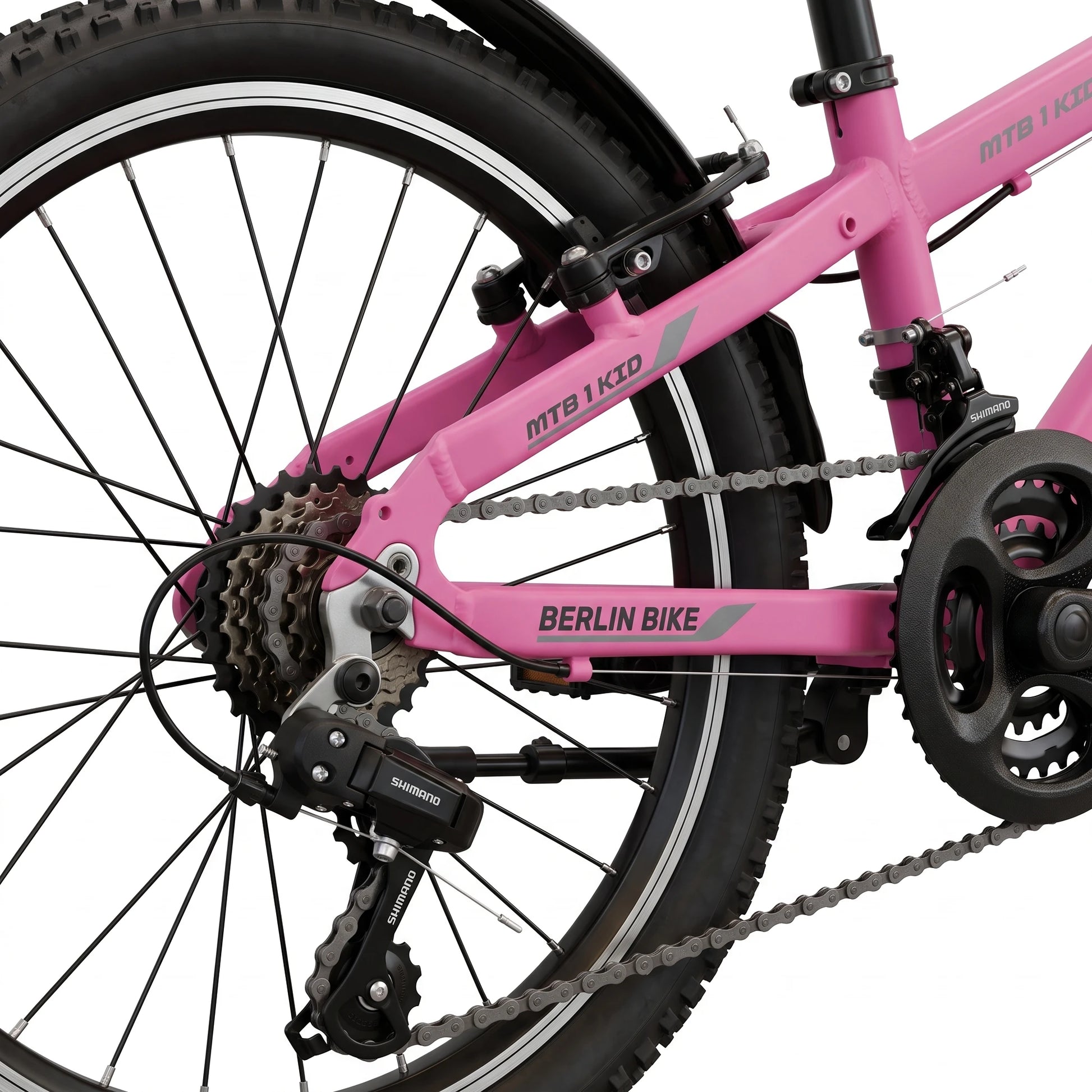 Berlin Bike MTB1 Kids Bike 20 Inch rear gears detail fuchsia