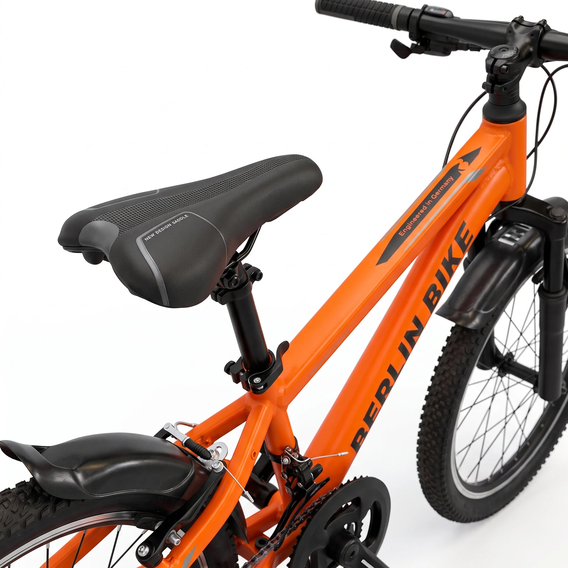 Berlin Bike MTB1 Kids Bike 20 Inch saddle detail orange