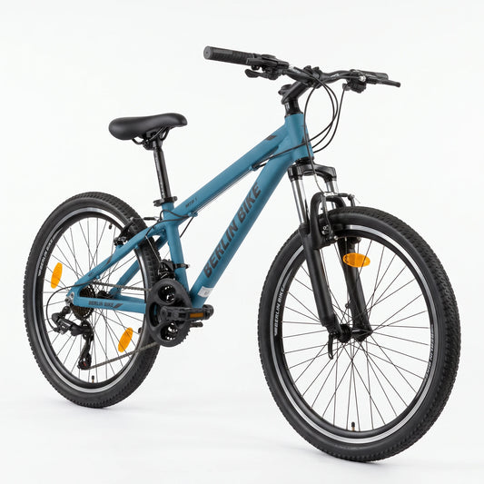 Berlin Bike MTB1 Youth Bike 24 Inch 45-degree side view blue