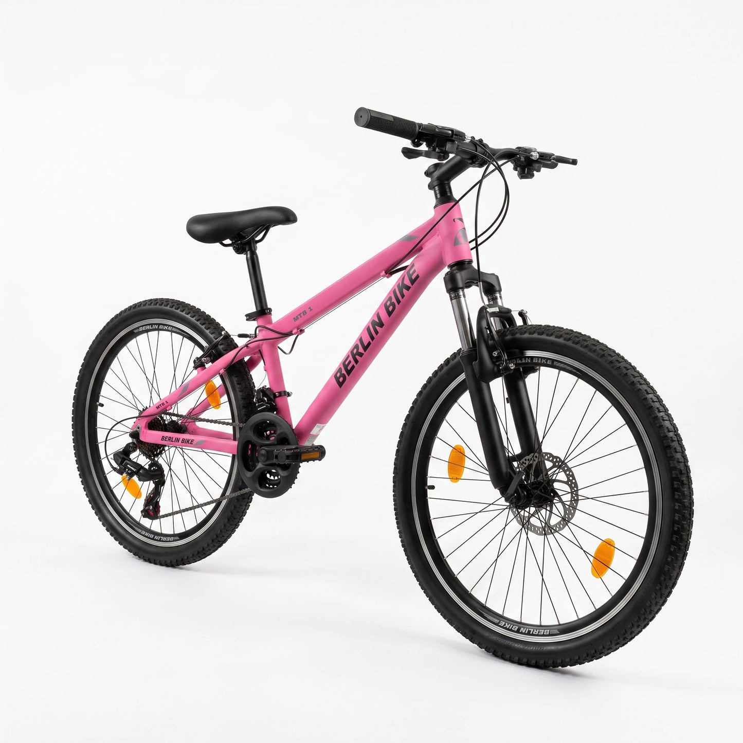 Berlin Bike MTB1 Youth Bike 24 Inch 45-degree side view fuchsia