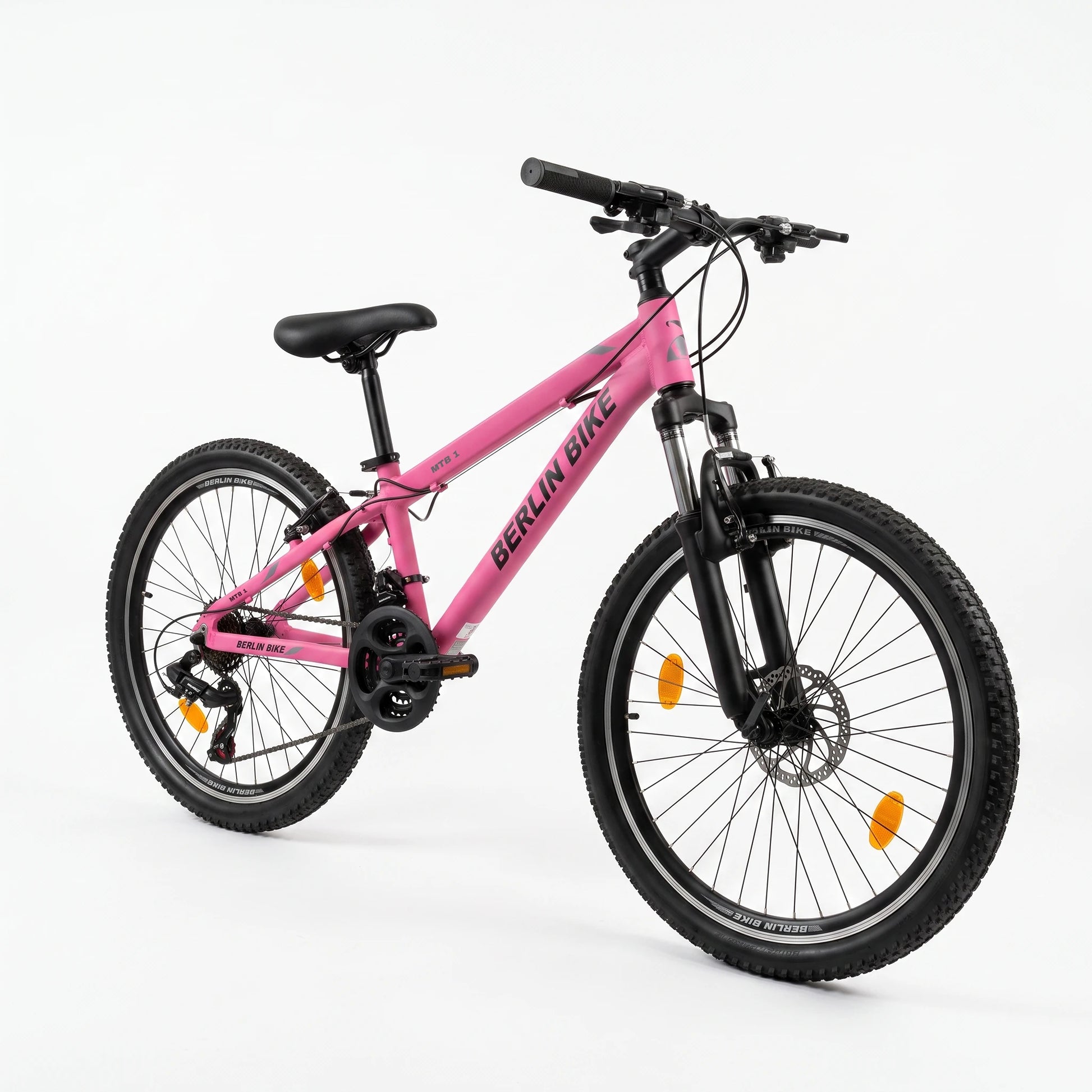 Berlin Bike MTB1 Youth Bike 24 Inch 45-degree side view fuchsia