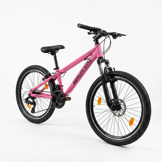 Berlin Bike MTB1 Youth Bike 24 Inch 45-degree side view fuchsia