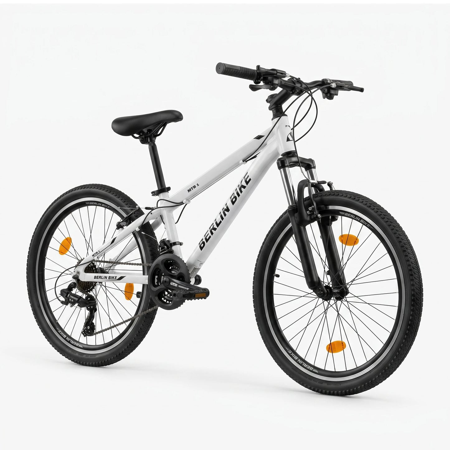 Berlin Bike MTB1 Youth Bike 24 Inch 45-degree side view white