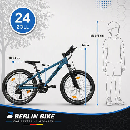Berlin Bike MTB1 Youth Bike 24 Inch size guide and dimensions blue