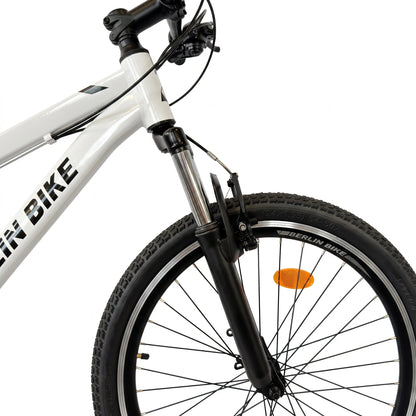 Berlin Bike MTB1 Youth Bike 24 Inch front wheel, suspension fork detail white