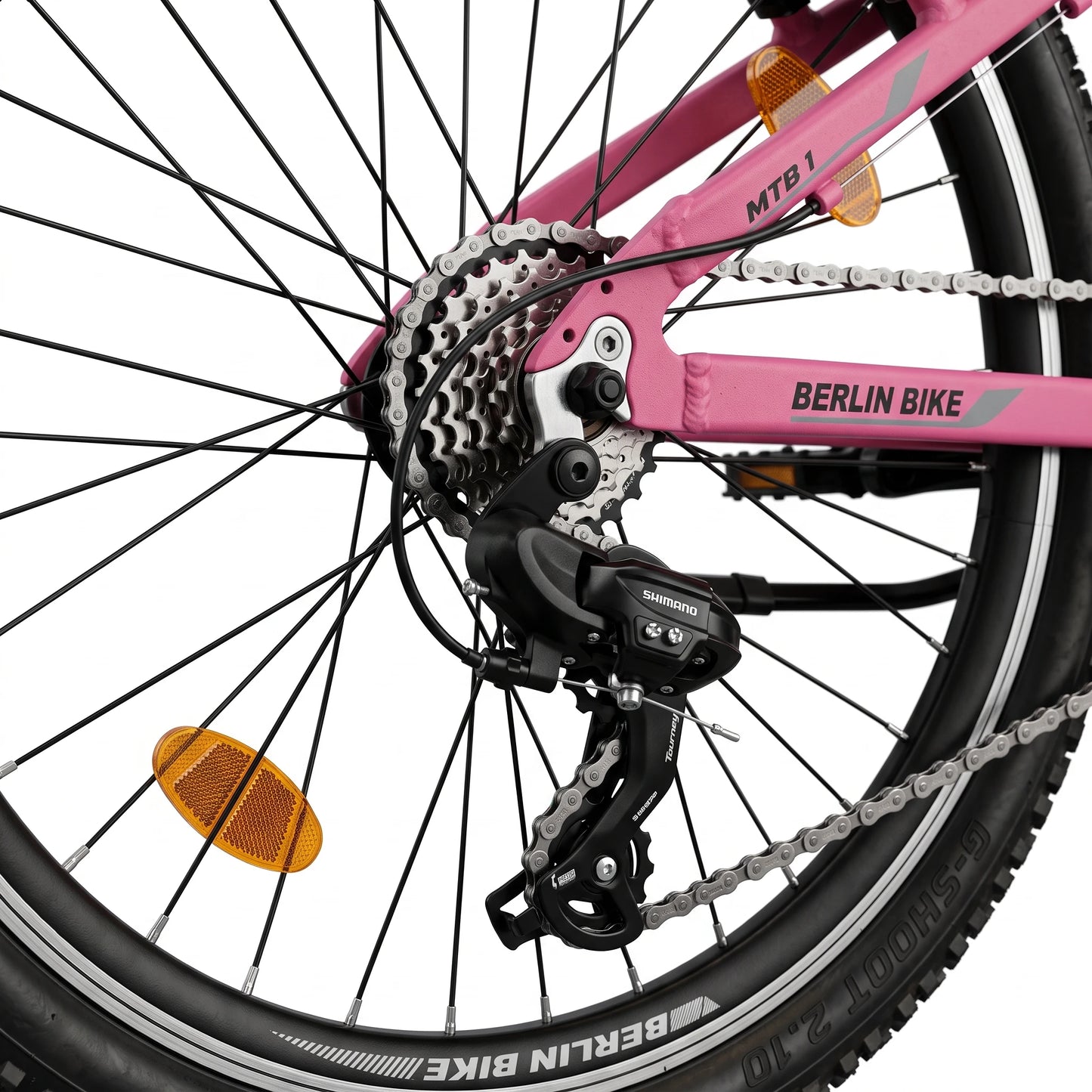 Berlin Bike MTB1 Youth Bike 24 Inch rear gears detail fuchsia