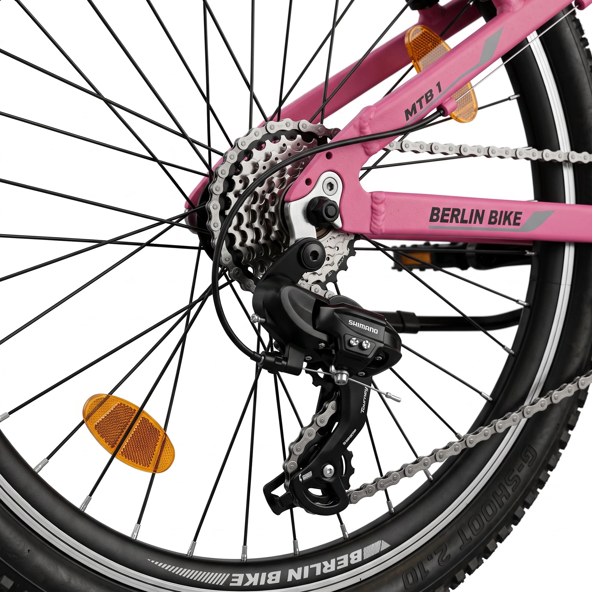 Berlin Bike MTB1 Youth Bike 24 Inch rear gears detail fuchsia