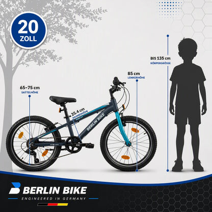 Berlin Bike Grizz Kids Bike 20 Inch size guide and dimensions blue