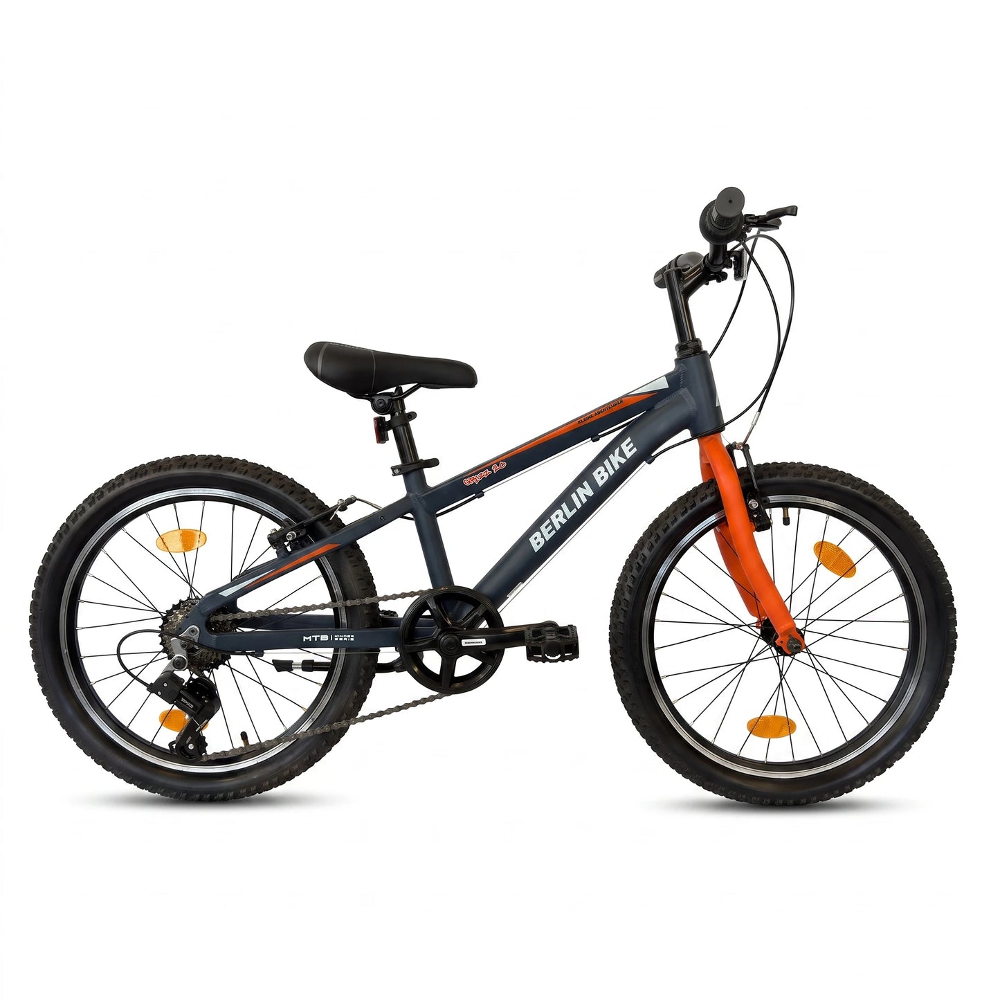 Berlin Bike Grizz Kids Mountain Bike 20 Inch full side view orange