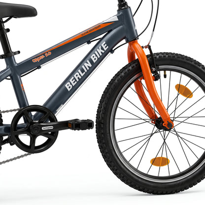 Berlin Bike Grizz Kids Mountain Bike 20 Inch pedal and front wheel orange