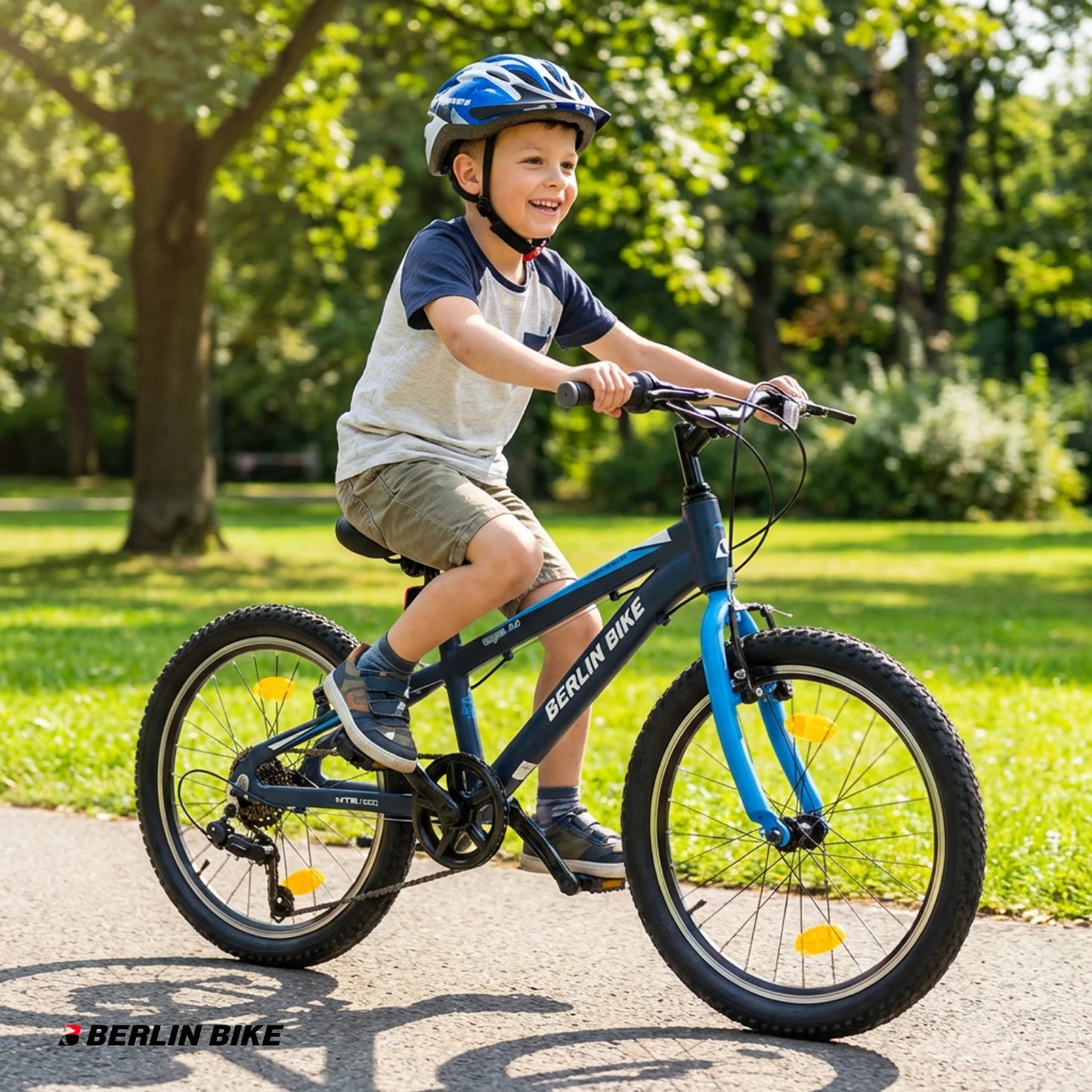 Berlin Bike Grizz Kids Bike 20 Inch child riding outdoors blue
