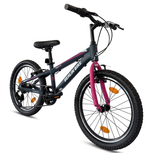 Berlin Bike Grizz Kids Mountain Bike 20 Inch 45-degree side view pink