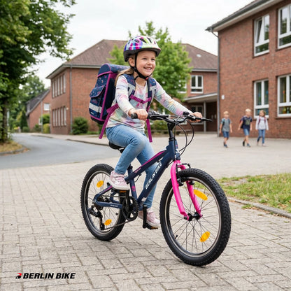 Berlin Bike Grizz Kids Mountain Bike 20 Inch child riding outdoors pink