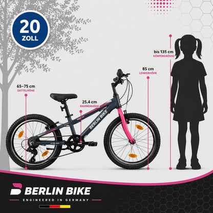 Berlin Bike Grizz Kids Mountain Bike 20 Inch size guide and dimensions chart pink