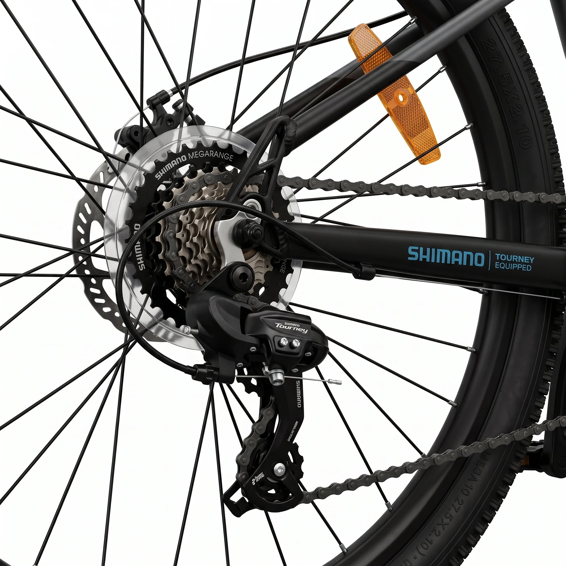Keskin E-Bike MTB1 mountainbike 26 inch detail van achterderailleur zwart blauw