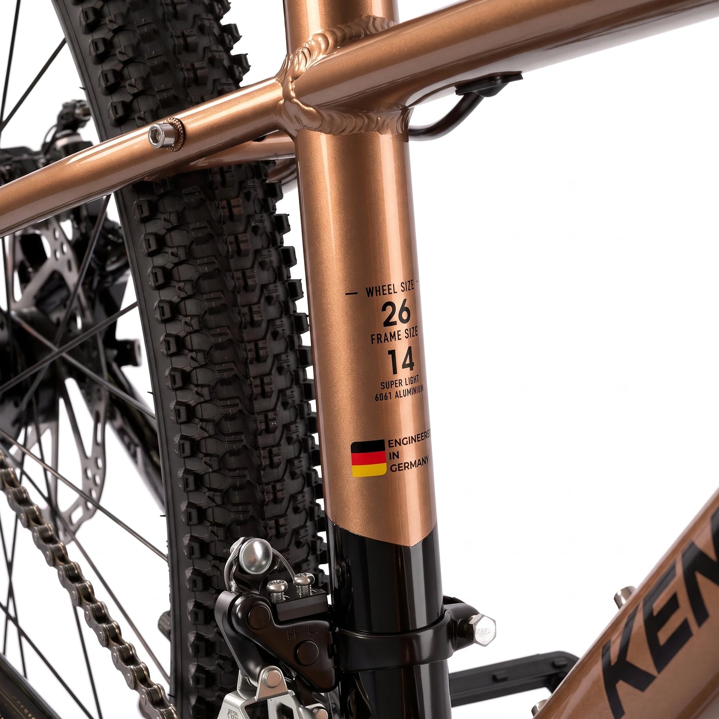 Keskin E-Bike MTB1 mountainbike 26 inch framedetail brons zwart