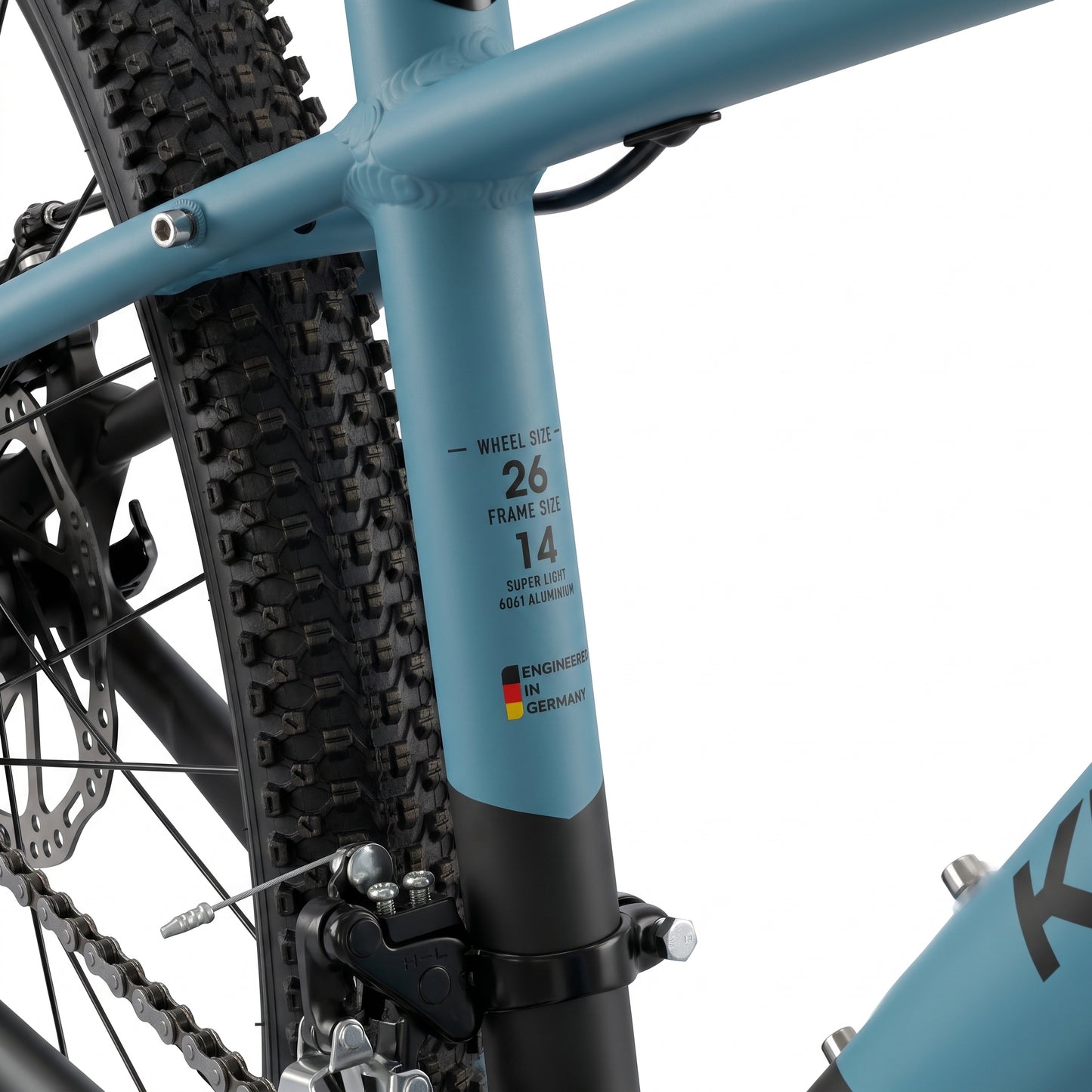 Keskin E-Bike MTB1 mountainbike 26 inch framedetail zwart blauw