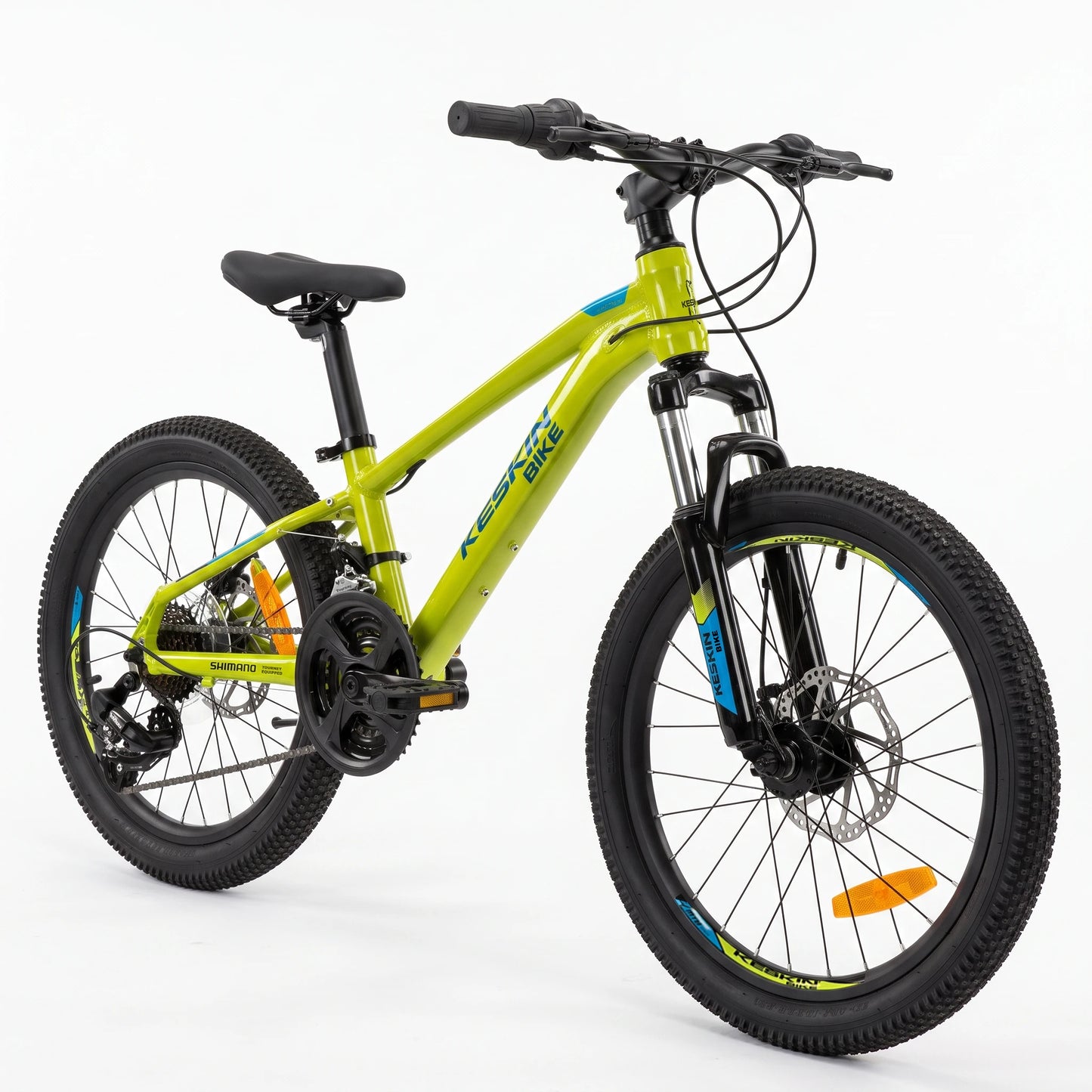 Keskin E-Bike MTB1 vélo tout-terrain pour enfants 20 pouces, vue latérale à 45 degrés, vert fluo