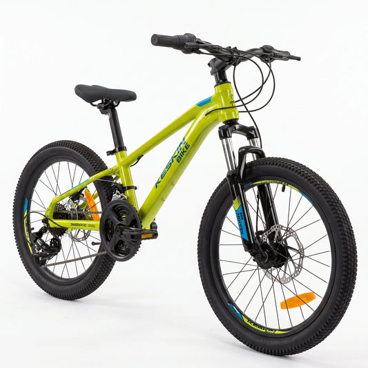 Keskin E-Bike MTB1 vélo tout-terrain pour enfants 20 pouces, vue latérale à 45 degrés, vert fluo