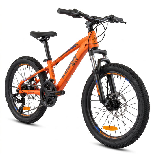 Keskin E-Bike MTB1 vélo tout-terrain pour enfants 20 pouces, vue latérale à 45 degrés, orange