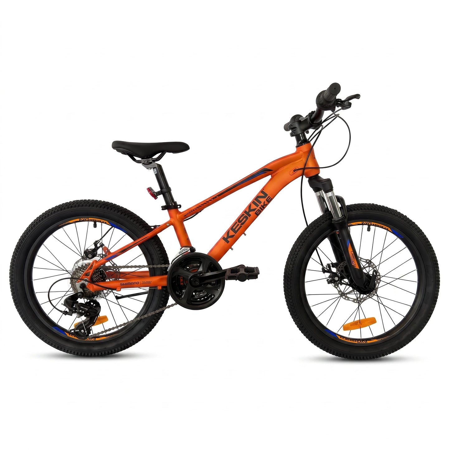 Keskin E-Bike MTB1 vélo tout-terrain pour enfants 20 pouces, vue latérale complète, orange