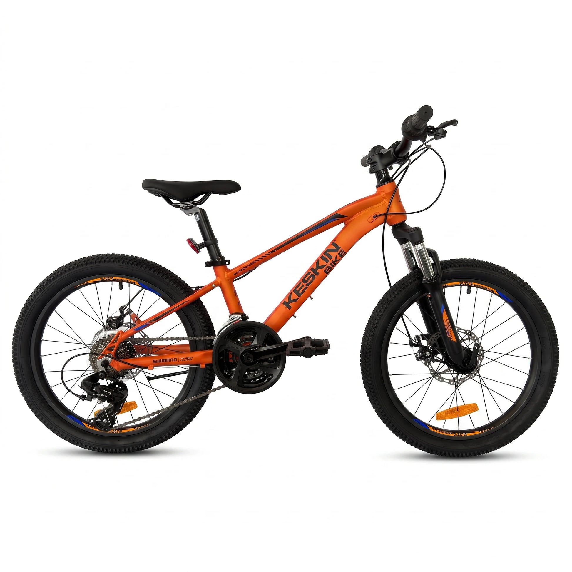 Keskin E-Bike MTB1 vélo tout-terrain pour enfants 20 pouces, vue latérale complète, orange