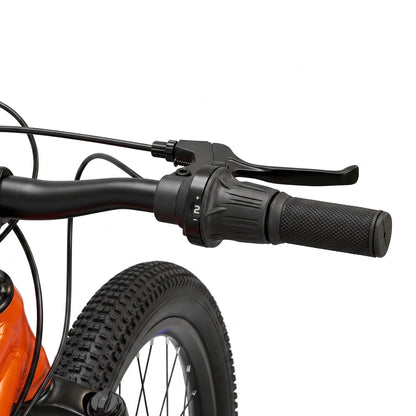 Keskin E-Bike MTB1 vélo tout-terrain pour enfants 20 pouces, détail du levier de changement de vitesse avant, orange