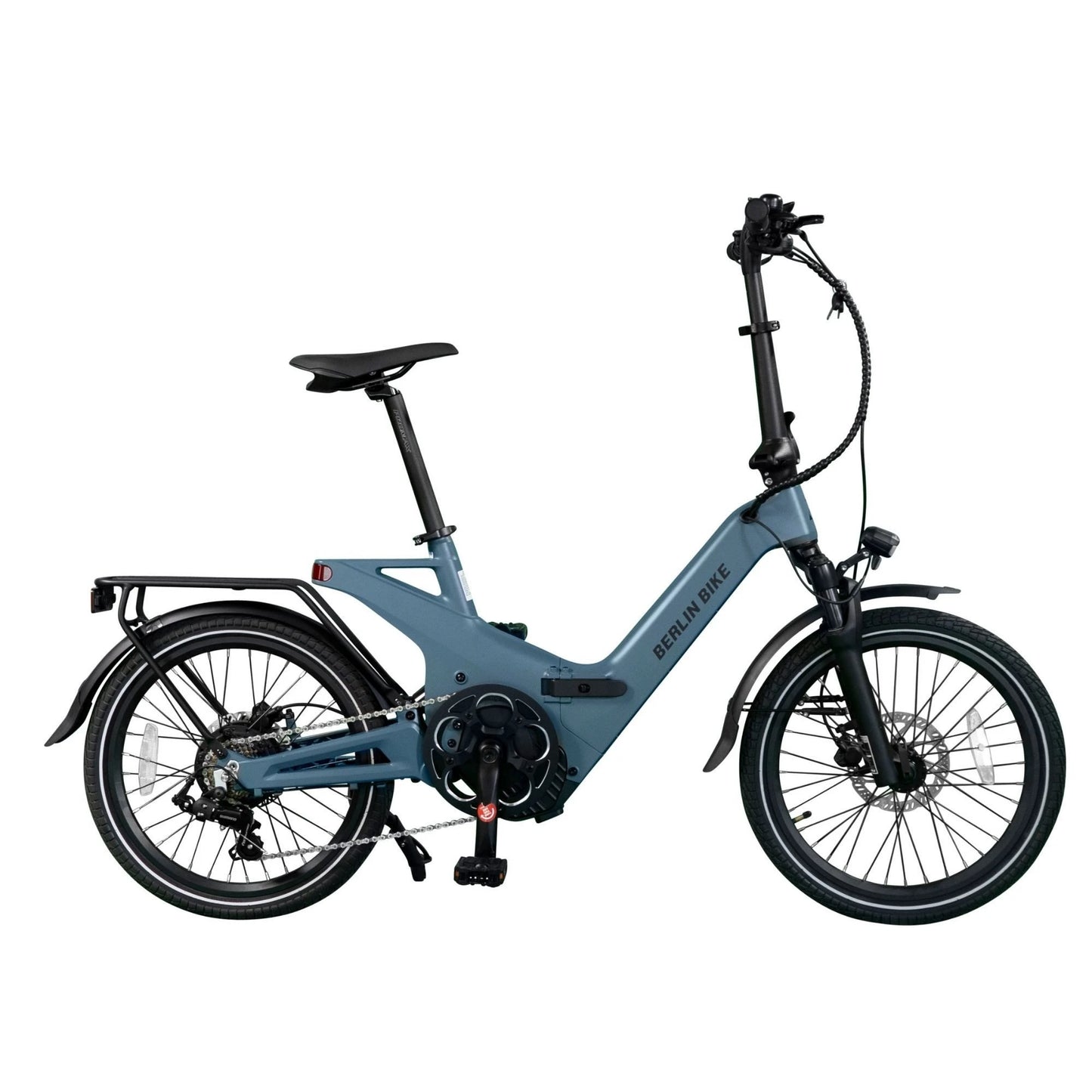 Vélo électrique pliant Berlin Bike 2GO 20 pouces, vue de côté complète, bleu foncé