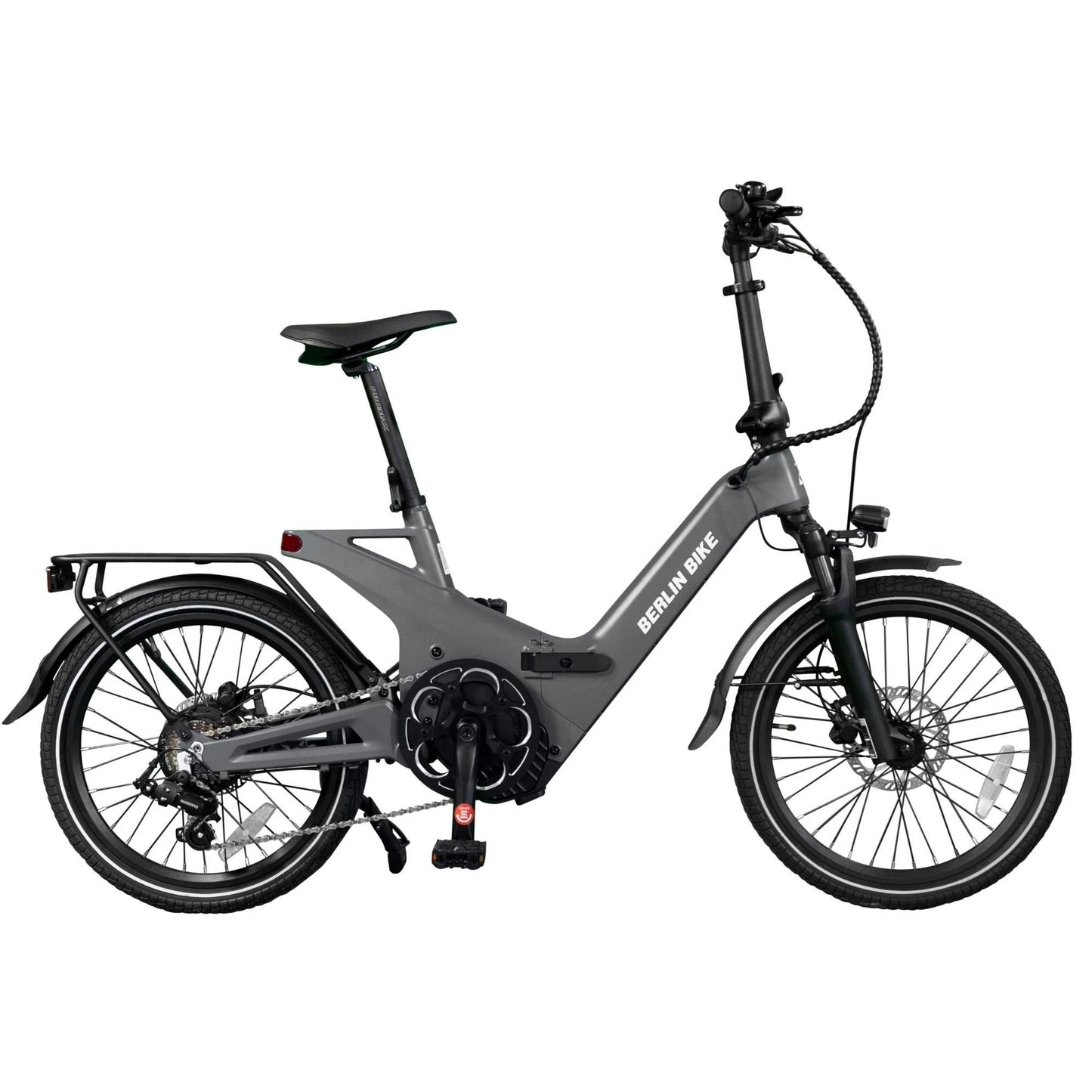Vélo électrique pliant Berlin Bike 2GO 20 pouces, vue de côté complète, noir mat