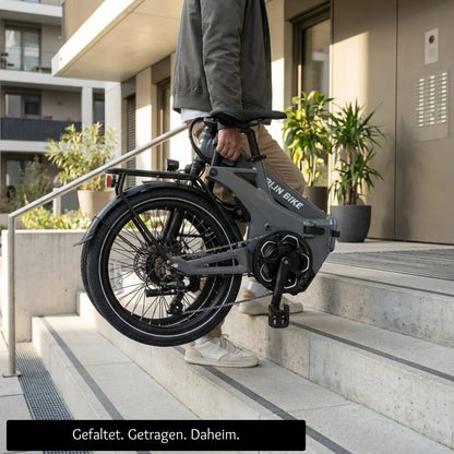 Transport du vélo électrique pliant Berlin Bike 2GO 20 pouces une fois plié, en extérieur, noir mat