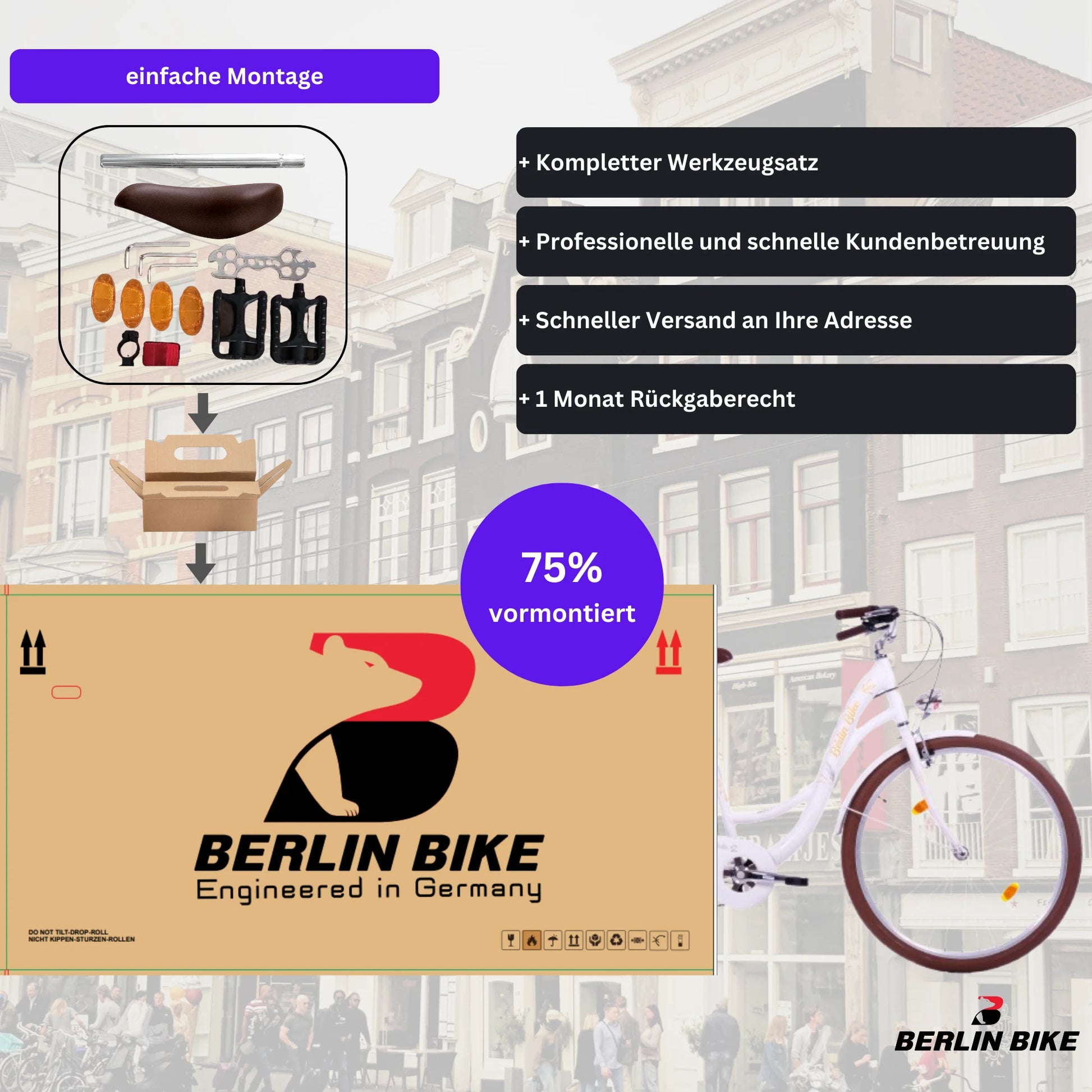 Berlin Bike Bella2 City Bike 28 Inch, Zoll 75 prozent vormontiert einfache montage 1080x1080