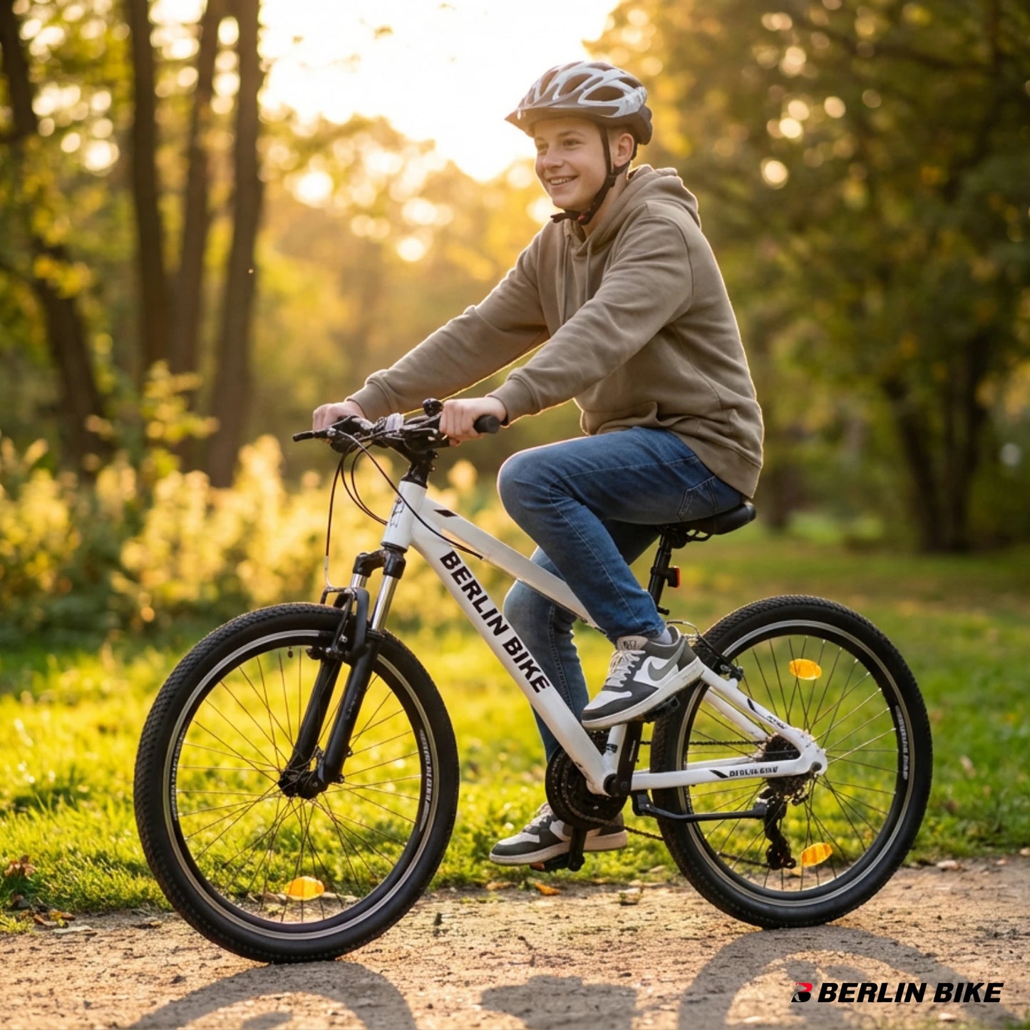 Berlin Bike MTB1 Youth Bike 24 Inch child riding outdoors white