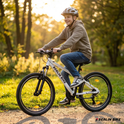 Berlin Bike MTB1 Youth Bike 24 Inch child riding outdoors white