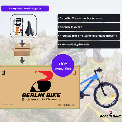 Berlin Bike MTB1 Kids Mountain Bike 20 Inch shipping package blue