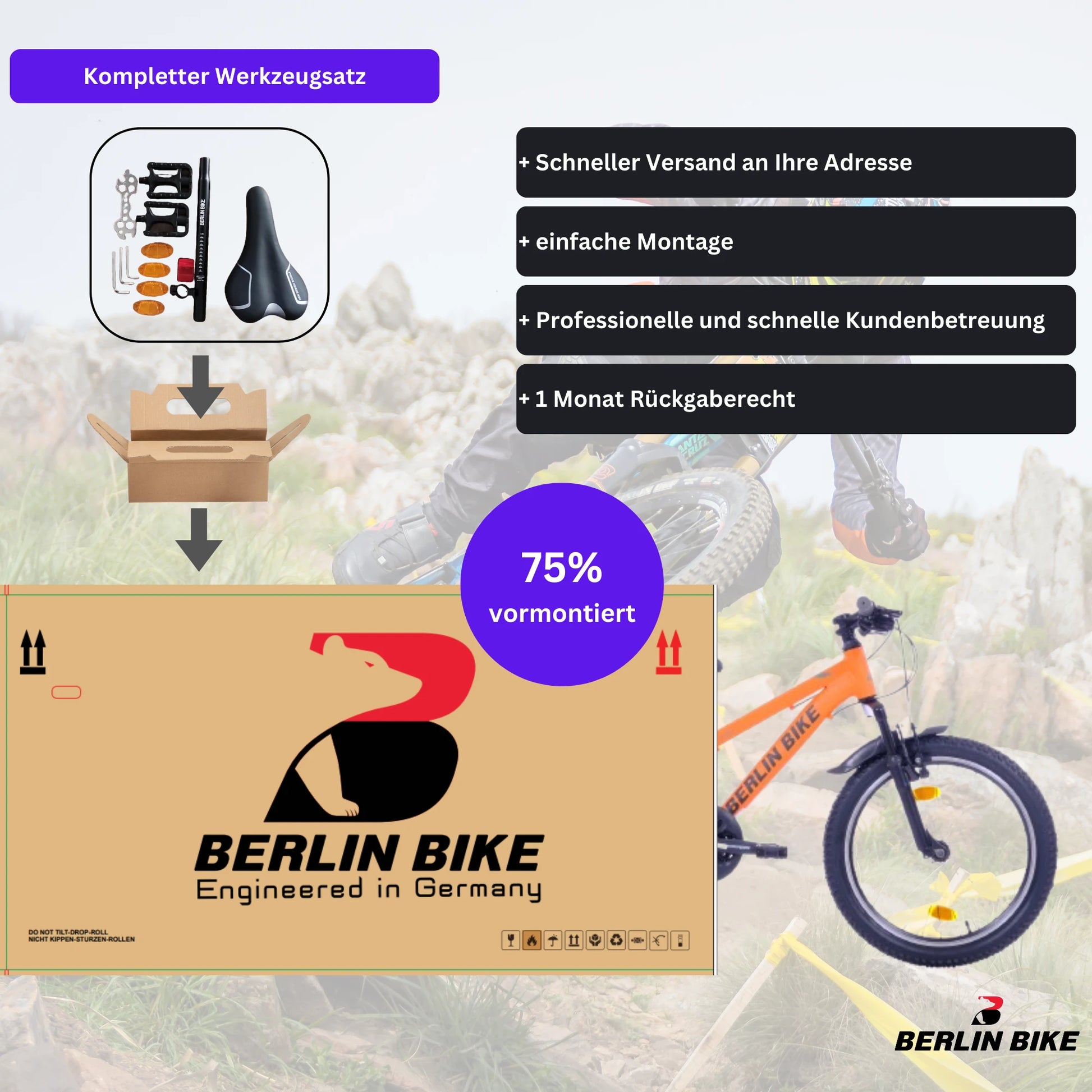 Berlin Bike MTB1 Kids Mountain Bike 20 Inch shipping package orange