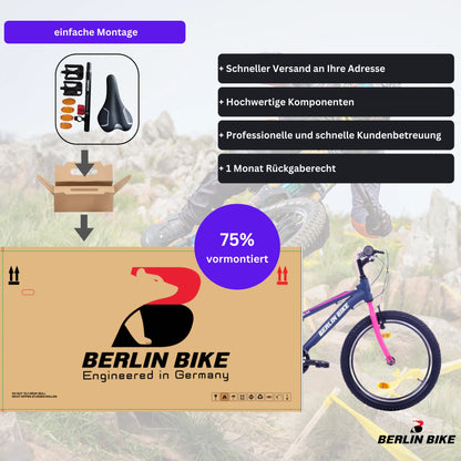 Berlin Bike Grizz Kids Bike 20 Inch, Zoll rosa 75 prozent vormontiert einfache montage 1080x1080