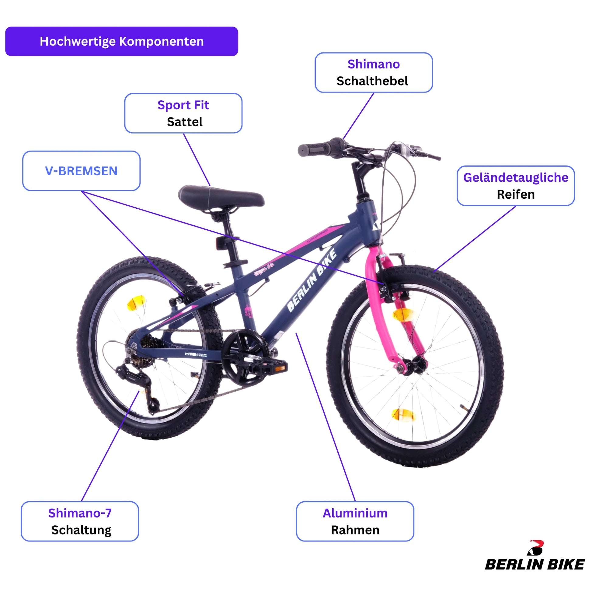 Berlin Bike Grizz Kids Bike 20 Inch, Zoll rosa hochwertige fahrradteile schema 1080x1080