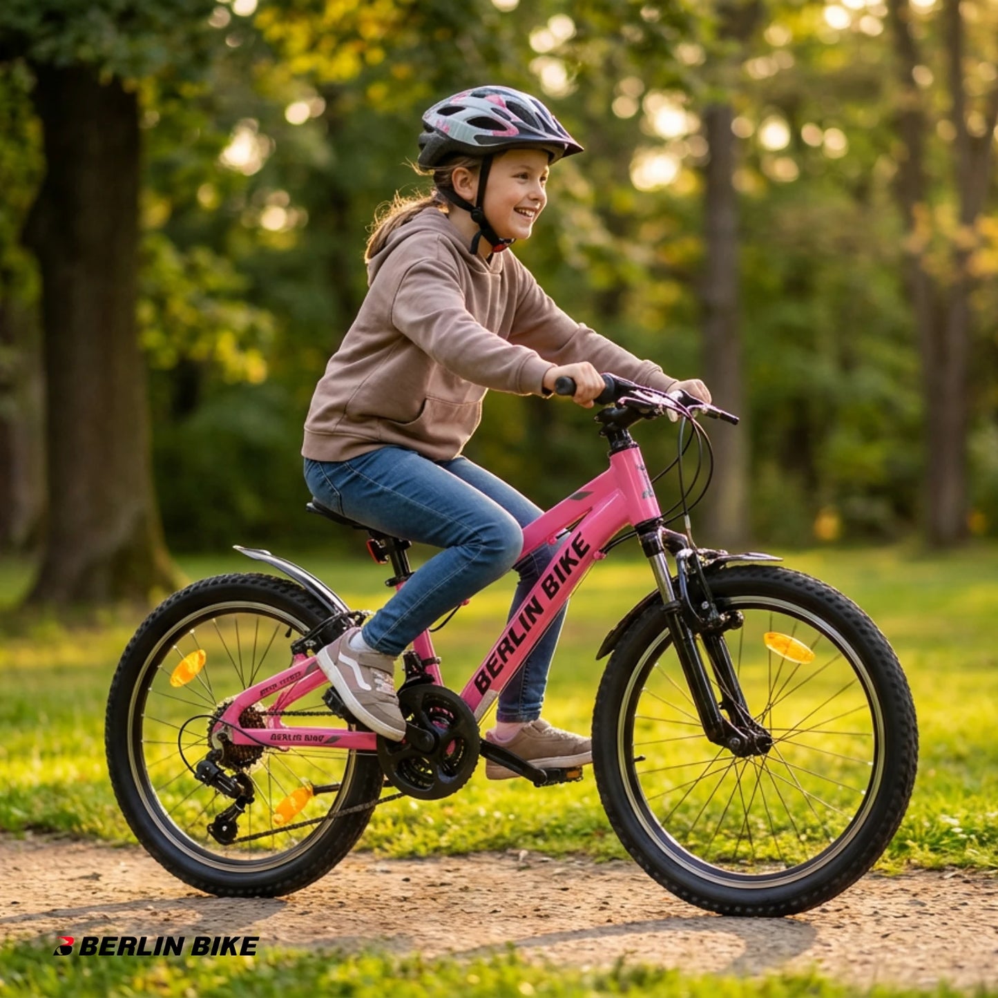 Berlin Bike MTB1 Kids Bike 20 Inch child riding outdoors fuchsia