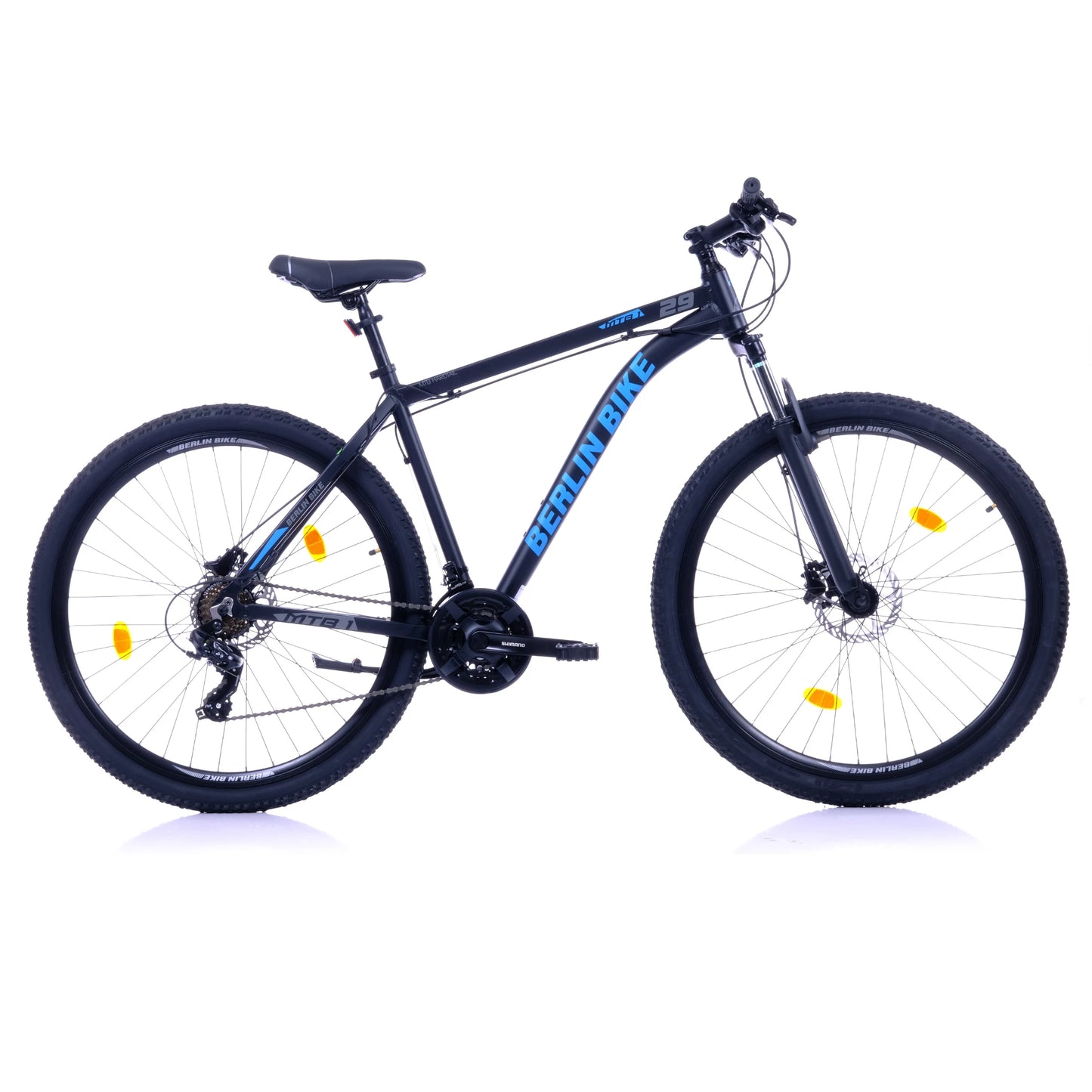 Berlin Bike MTB1 mountainbike 29 tommer komplet sidevisning sort blå