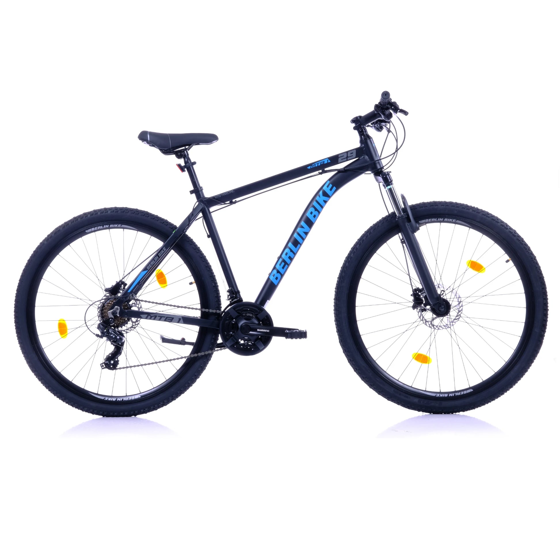 Berlin Bike MTB1 mountainbike 29 tommer komplet sidevisning sort blå
