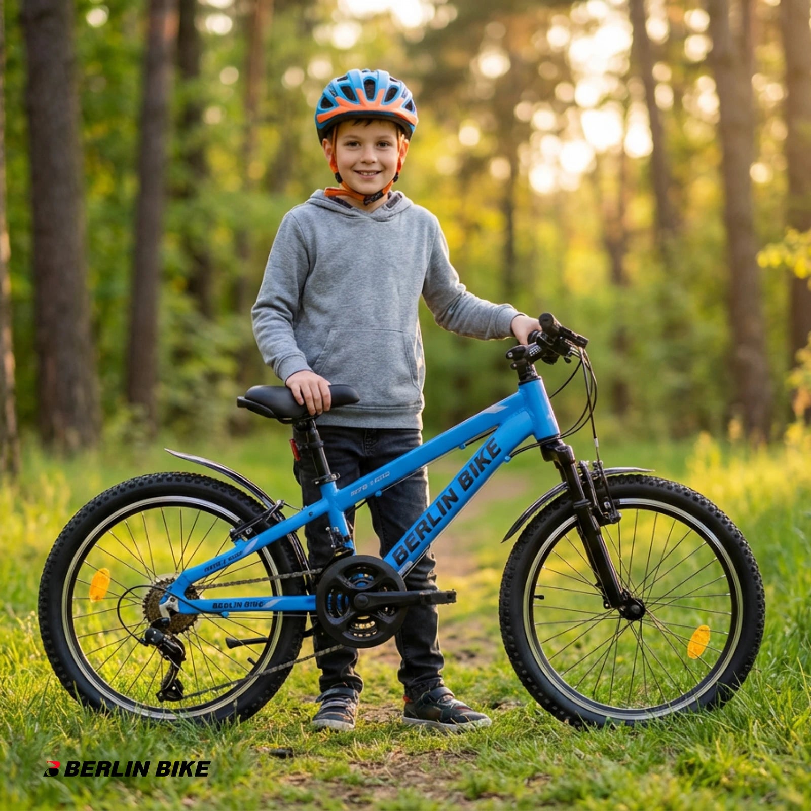 Berlin Bike MTB1 Kids Bike 20 Inch child riding outdoors blue