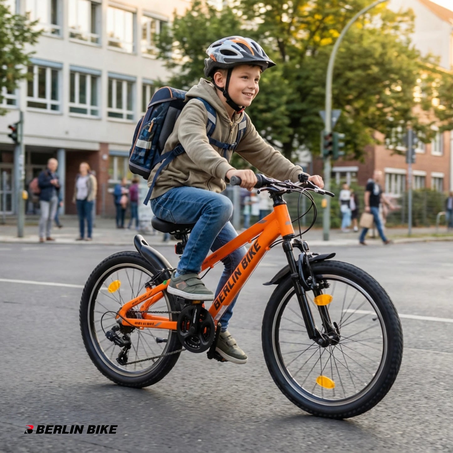 Berlin Bike MTB1 Kids Bike 20 Inch child riding outdoors orange